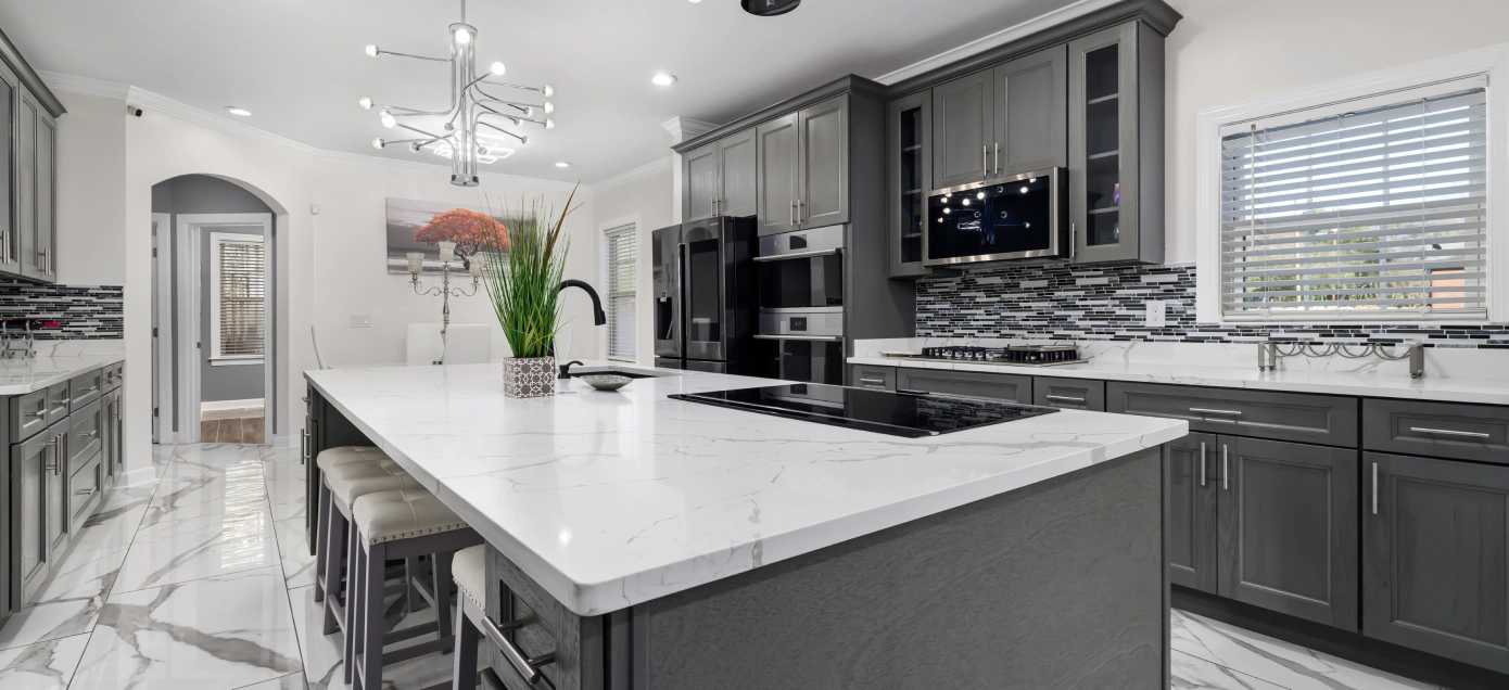 cabinets and countertop in kitchen